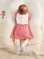 SHEIN Baby Girl'S Cute Casual Heart Pattern Red Plaid Dress For Summer