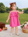 SHEIN Baby Girl Summer Vacation Pink Ruffled Strap Dress