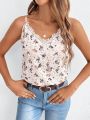 SHEIN Frenchy Women's Floral Print & Lace Patchwork Camisole Top