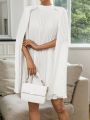 SHEIN Privé Mock Neck Cloak Sleeve Pleated Dress