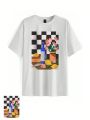 SHEIN X Anna Cardim Women'S Longline Floral & Checkered Print T-Shirt With Round Neckline