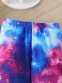 SHEIN Tween Girl Galaxy and Cat Print Tee & Pants PJ Set