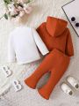 Infant Solid Color T-shirt, Zipper Jacket And Bell-bottomed Pants Set