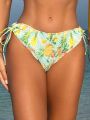 SHEIN Swim Vcay Women's Pineapple Print Swimwear Bikini Bottom With Ruffle Detail