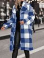SHEIN Privé Women's Plaid Regular Fit Coat With Large Lapel