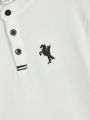 SHEIN Tween Boys' Stand Collar Short Sleeve Polo Shirt