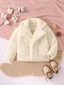 Girls' Street Style Cool Plush Collar Jacket, Suitable For Winter