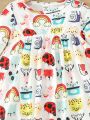 Fun And Cute Cartoon Print Pleated Dress For Baby Girls