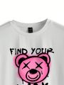 Summerdsgn Slogan & Cartoon Bear Printed Round Neck T-Shirt