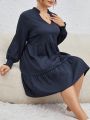 SHEIN Frenchy Women's Plus Size V Neckline Puff Sleeve Dress With Ruffle Hem