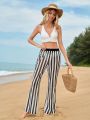 SHEIN Swim BohoFeel 1pc Women's Striped Perspective Cover Up Pants
