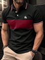 Manfinity Men's Plus Size Horse Pattern Color Block Embellished Polo Shirt