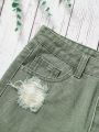 SHEIN Teen Girls' Distressed Raw Hem Denim Shorts
