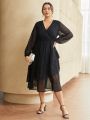 SHEIN BIZwear Plus Size Women'S Mesh Long Sleeve Dress