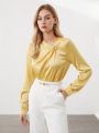 SHEIN BIZwear Women'S Solid Color Twist Knot Long Sleeve Shirt