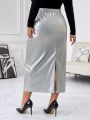 SHEIN Privé Plus Size Elastic Waist Faux Leather Skirt