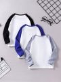 SHEIN Kids EVRYDAY 3pcs/set Comfortable Drop-shoulder T-shirts For Toddler Boys Daily Wear, Autumn