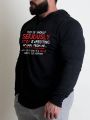 Men'S Hooded Sweatshirt With Slogan Print, Sports Style