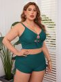 SHEIN Swim Vcay Plus Size Solid Color Drawstring Swimsuit Set