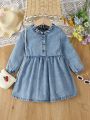 Toddler Girls' Denim Shirt Dress With Washed Effect