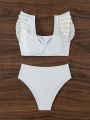 SHEIN Swim Basics Women'S Ruffled Bikini Swimsuit Set