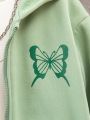 Tween Boy 1pc Letter & Butterfly Print Zip Up Hoodie