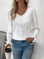 SHEIN Frenchy Solid Color Lace Patchwork Ruffle Sleeve Blouse