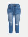 SHEIN Girls' Casual Ripped Skinny Jeans