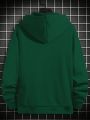 Men'S Plus Size Hooded Sweatshirt With Slogan Print, Kangaroo Pocket And Zip Closure