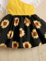 SHEIN Baby One Shoulder Sunflower Print Dress