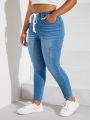 Plus Drawstring Waist Skinny Jeans