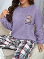 Women's Cartoon Bear Embroidered Plush Pajama Top