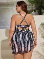 SHEIN Swim Classy Plus Size Women's Tie Dye Crossed Cutout Two Piece Swimsuit