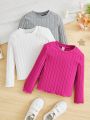 SHEIN Kids KDOMO Toddler Girls' 3pcs Slim Fit Round Neck Long Sleeve T-Shirt