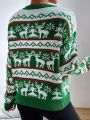 SHEIN LUNE Christmas Deer Pattern Drop Shoulder Sweater