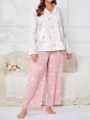 Plus Heart Print Contrast Piping PJ Set