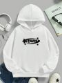 Tween Girl Letter Graphic Hooded Thermal Lined Sweatshirt