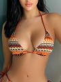 Women'S Geometric Pattern Halter Neck Bikini Top