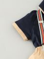 Baby Boy'S Bow Short-Sleeved Color-Blocked Shirt And Suspender Shorts Gentleman'S Suit