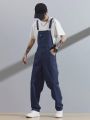Manfinity Hypemode 1pc Men's Denim Overalls Jumpsuit With Adjustable Shoulder Strap & Slanted Pocket