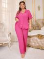 Casual Plus Size Ribbed Knitted Pajamas Set