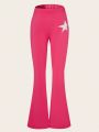 SHEIN Kids Cooltwn Teen Girls' Flared Pants With Star Embroidery