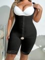 Plus Hook And Eye Contrast Lace Shapewear Bodysuit Without Bra