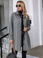 SHEIN LUNE Solid Button Front Pocket Patched Coat