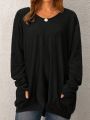 Plus Size Dual Pocket Long Sleeve T-shirt