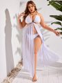 SHEIN Swim Vcay Plus Size Women'S Halter Neck With Waist Cutout And Side Split Hem Cover-Up Top