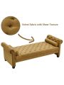 82 Inch End of Bed Bench with 2 Pillows Rolled Armed Ottoman Bench Velvet Bench Button Tufted Sofa Bench Upholstered Bench for Entryway, Living Room and Window