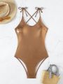 SHEIN Swim SXY One-piece Swimsuit With Solid Color Design And Strap Detail