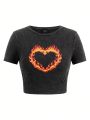 Keito Maikeru Women's Flame Heart Print T-shirt