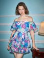 Alice McCall Floral Print Off Shoulder Layer Hem Dress